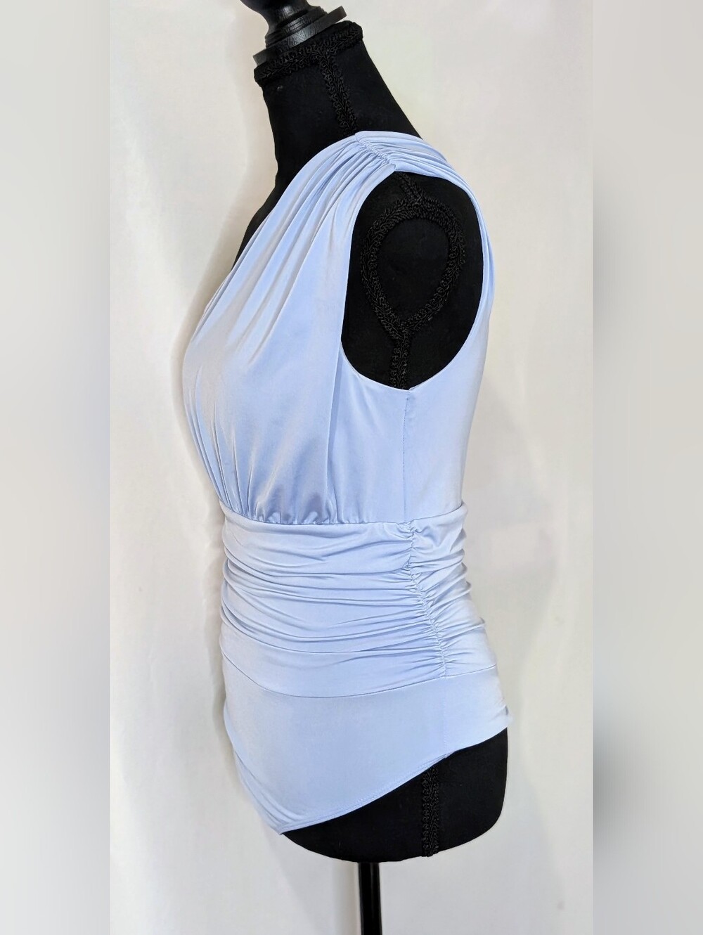 Express Body Contour One Shoulder Ruched Bodysuit Powder Blue Size Small - Picture 2 of 8